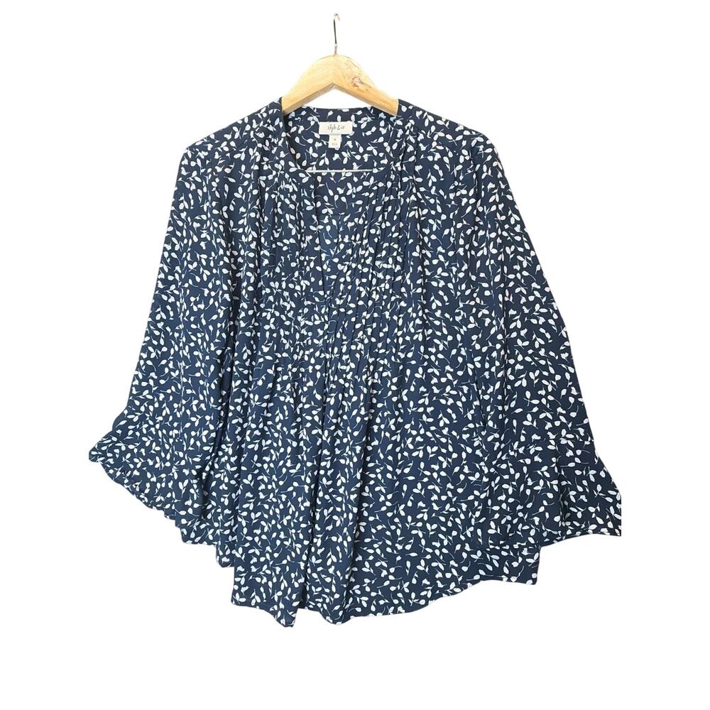 Style & Co Women's Printed Pintuck Ruffle Sleeve Top size XL